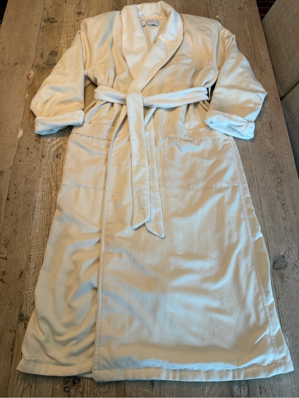 Women's Light Tan Luxury Spa Robe White Terry Lining M
